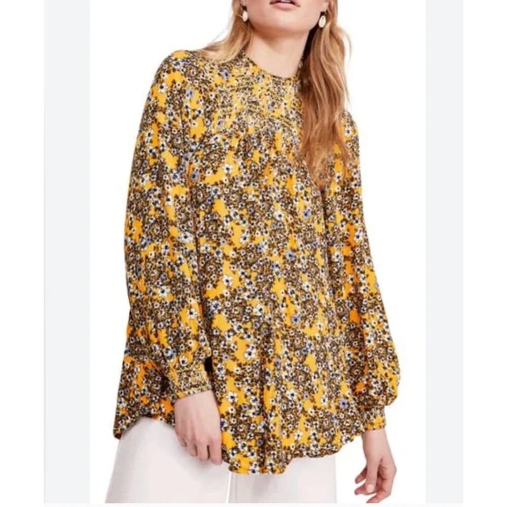 Free People Flowers In Her Hair Smocked L Tunic Top Mini Dress Boho Cottage